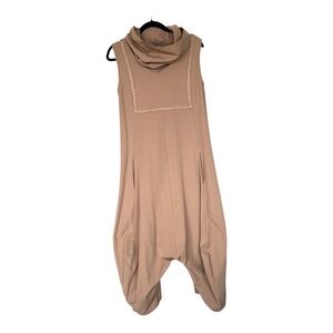 Vintage Tan beige draped cowl neck sleeveless Harem jumpsuit Size S